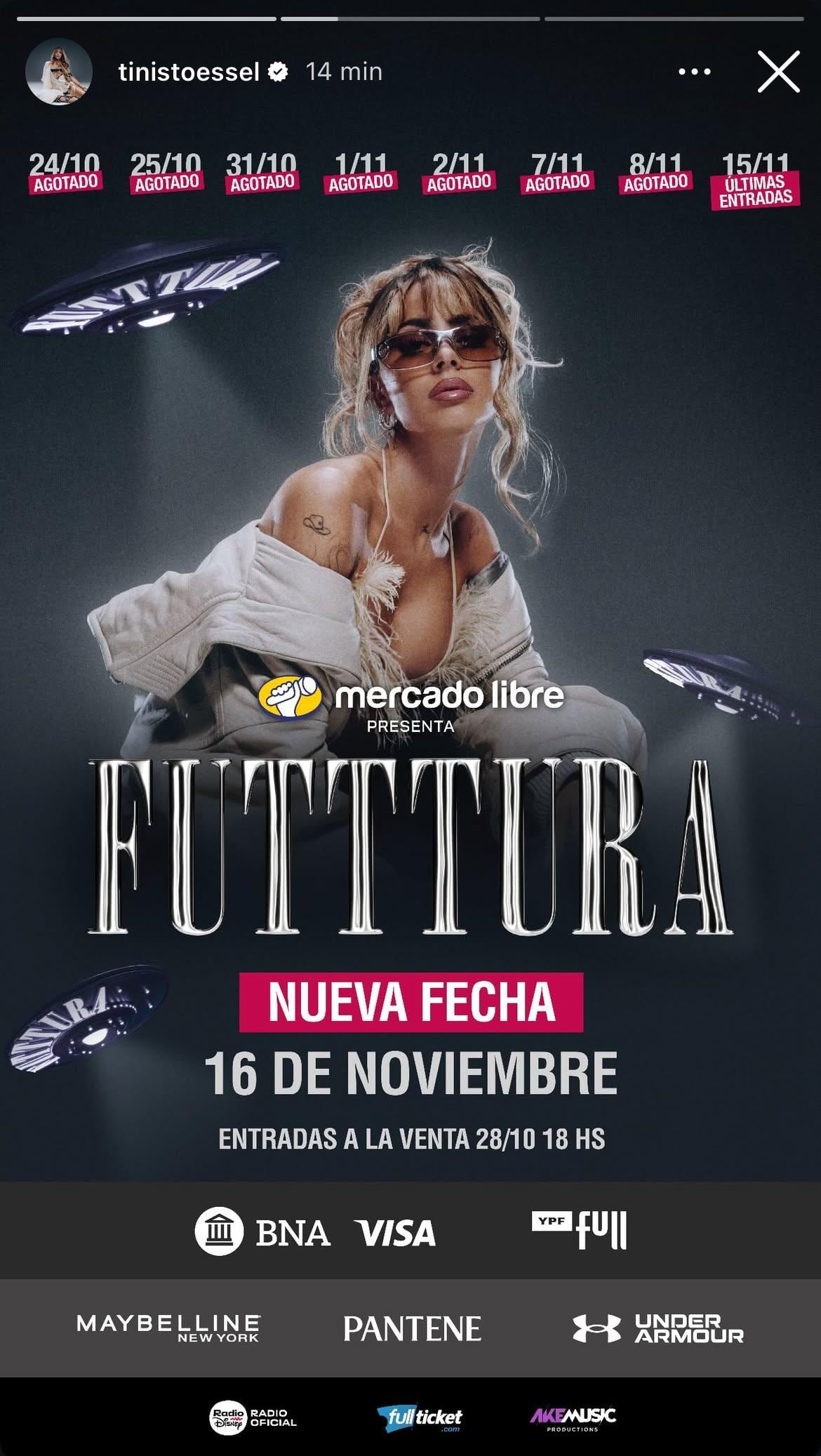 Tini Stoessel confirmó el tour de Futttura y sumó la novena fecha en Tecnópolis (Captura de pantalla)
