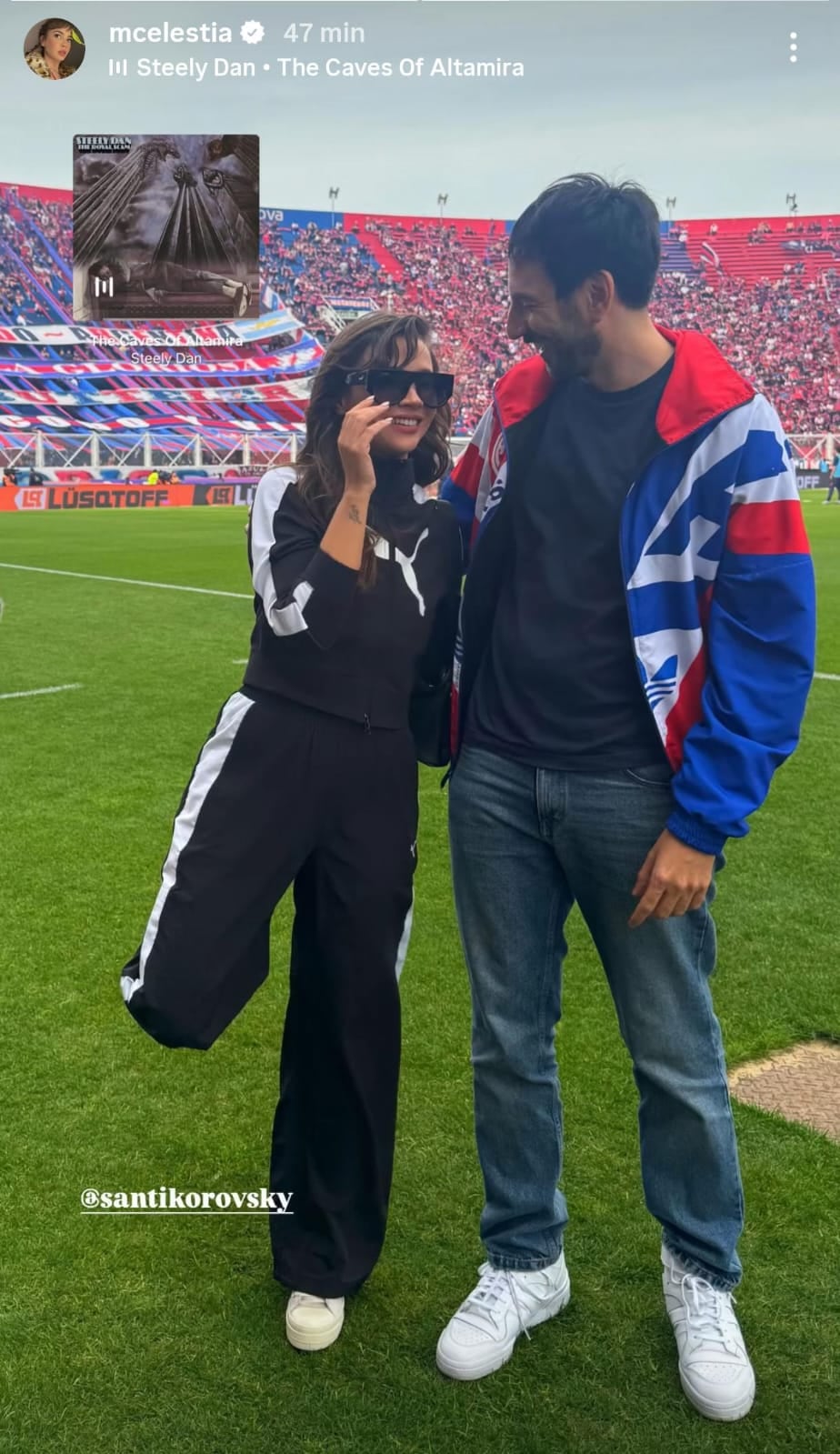Celeste Cid visitó la cancha de San Lorenzo y sorprendió a todos con su look deportivo