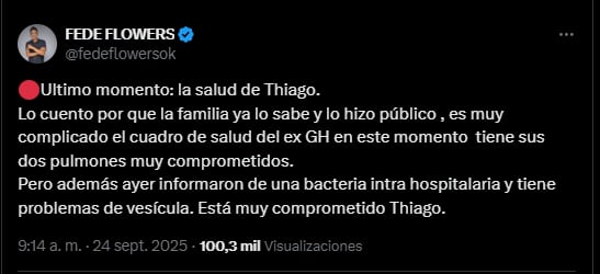 El nuevo dato en la salud de Thiago Medina que alertó a todos