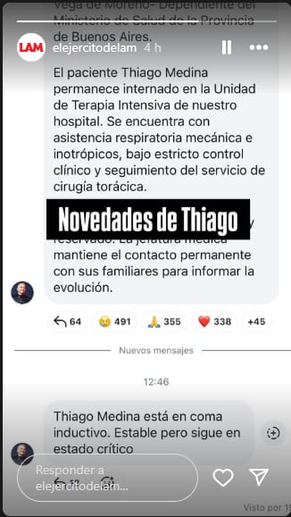 El nuevo parte médico de Thiago Medina tras su accidente