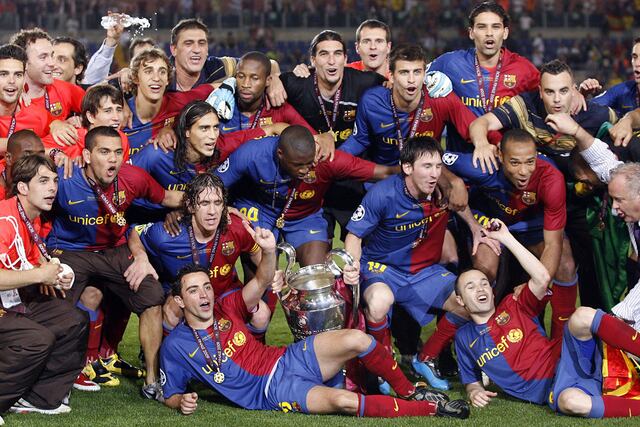 EDITORIAL USE ONLY
Mandatory Credit: Photo by Ed Sykes/Shutterstock (8492087em)
Barcelona Players Celebrate After Winning the Champions League Italy Rome
Barcelona V Manchester United - 27 May 2009