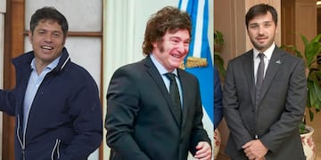 Kicillof, Milei y Torres.