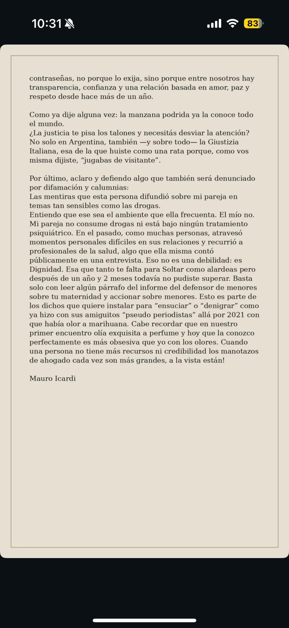 El nuevo descargo de Mauro Icardi