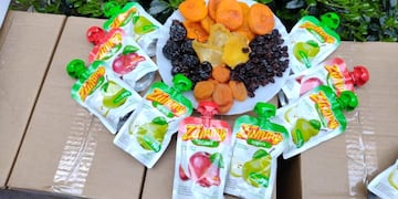 Fruta seca y jugos de pulpas naturales del sur mendocinoconforman la dieta saludable de los niños en Mendoza.