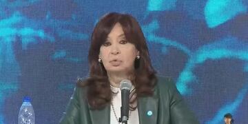 La vicepresidenta Cristina Fernández de Kirchner durante su discurso. Foto: Captura transmisión