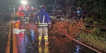 Arduo trabajo de Bomberos Voluntarios de Arroyito por el temporal de viento y lluvia