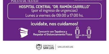 Centros de hisopado en la Provincia de San Luis