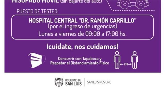 Centros de hisopado en la Provincia de San Luis