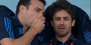 El cordobés Pablo Aimar y su reacción tras el gol de Messi ante México (Captura).