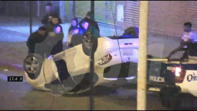 Así terminó el auto tras chocar y volcar en avenida Alem.