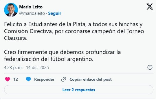 Los mensajes de Leito en X.