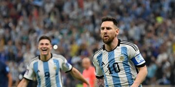 Lionel Messi celebra tras convertir el 1 a 0 ante Francia. (prensa Fifa).