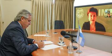 El presidente Alberto Fernández y la directora gerenta del FMI, Kristalina Georgieva. (Presidencia)