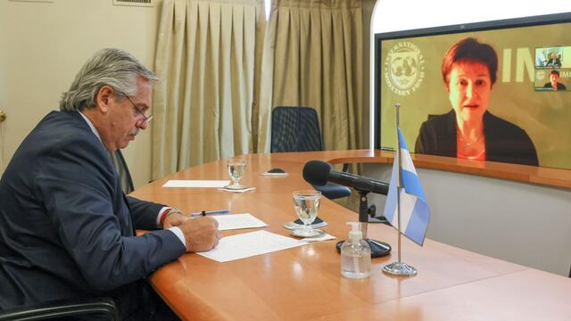 El presidente Alberto Fernández y la directora gerenta del FMI, Kristalina Georgieva. (Presidencia)