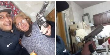 Sicario posando armado junto a su abuela