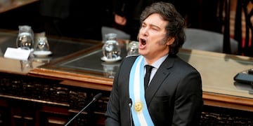 El presidente Javier Milei en la presentación del Presupuesto en el Congreso (AP Foto/Natacha Pisarenko)