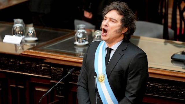 El presidente Javier Milei en la presentación del Presupuesto en el Congreso (AP Foto/Natacha Pisarenko)
