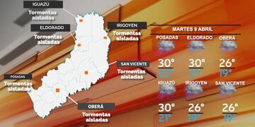 Martes con pronóstico de lluvias y ocasionales tormentas aisladas en gran parte de Misiones.