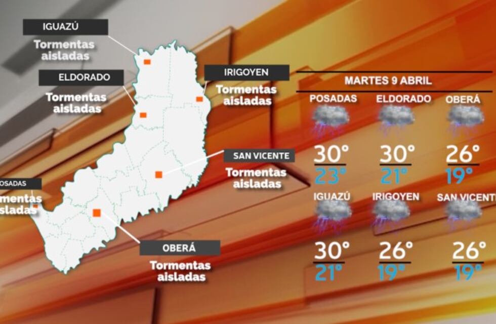Martes con pronóstico de lluvias y ocasionales tormentas aisladas en gran parte de Misiones
