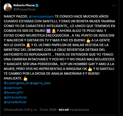 Roberto Piazza contra Nancy Pazos