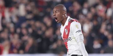 Nicolás de la Cruz celebra uno de los goles de este miércoles. Foto: EFE/ Juan Ignacio Roncoroni