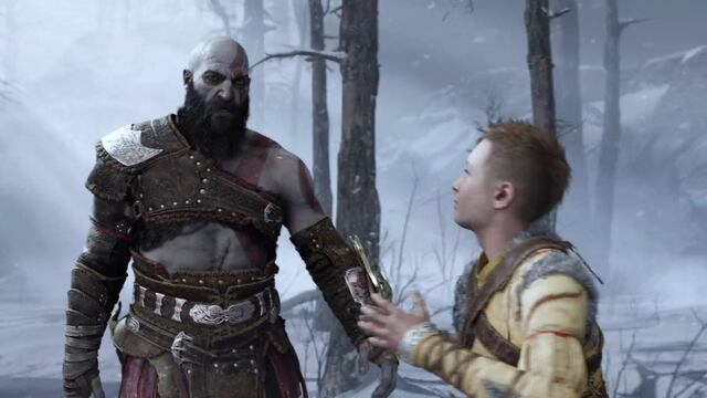 Kratos y su hijo Atreus en el videojuego God of War de Playstation 5. (Captura de TV)