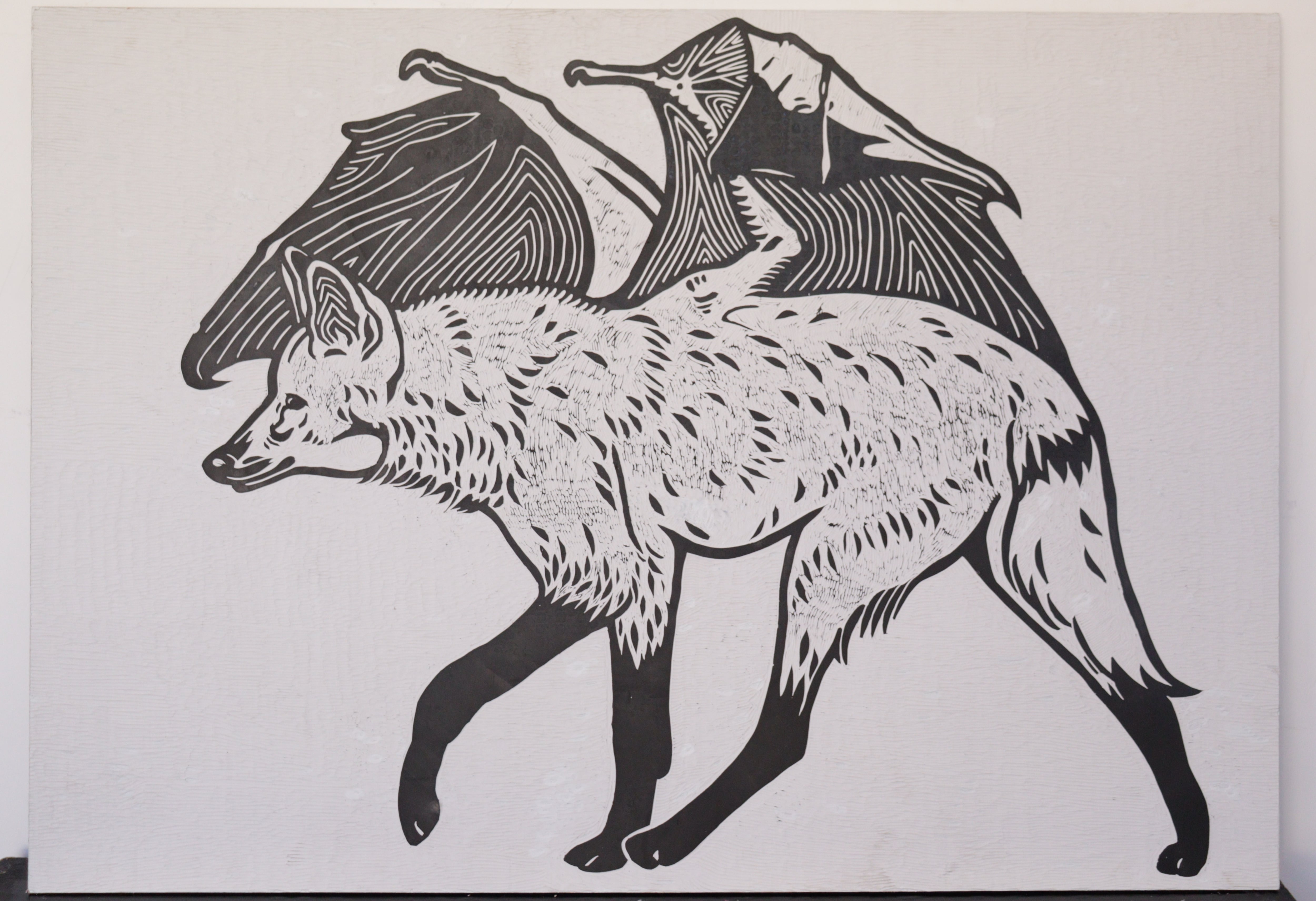 El jurado otorgó la Mención estímulo a la artista joven a Lucía Monserrat Estévez, por su obra “Brachyurus Poliocephalus (Híbrido Aguará Guazú-Murciélago)”.