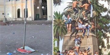 El espejo parabólico de la esquina de la Iglesia Catedral y nada menos que el monumento al General Belgrano, fueron blanco de los excesos durante los festejos del domingo.