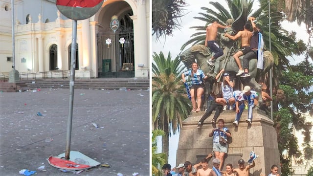 El espejo parabólico de la esquina de la Iglesia Catedral y nada menos que el monumento al General Belgrano, fueron blanco de los excesos durante los festejos del domingo.
