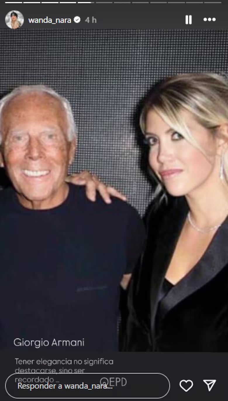 La foto que compartió Wanda Nara por la muerte de Giorgio Armani.