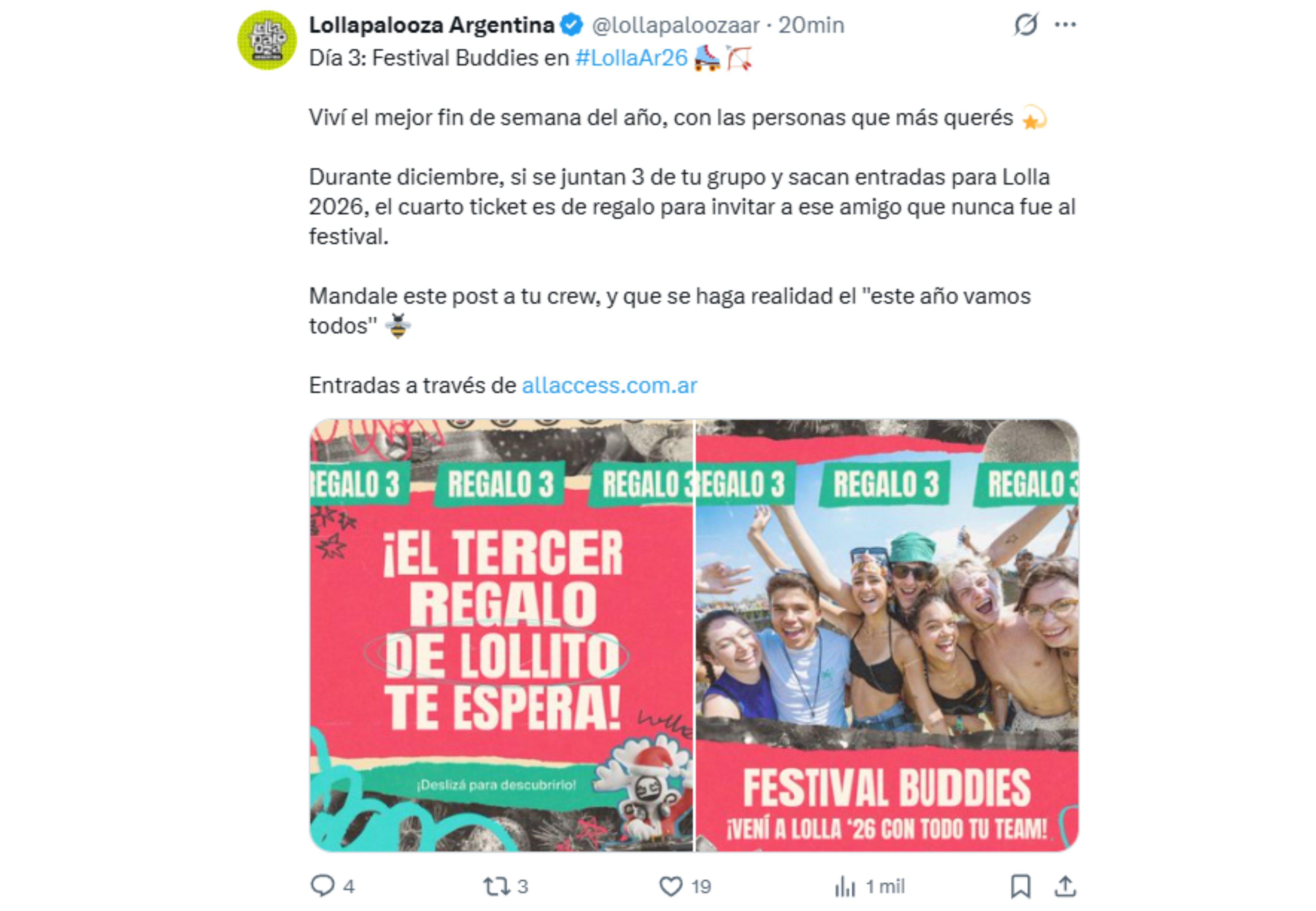 Tickets de regalo para grupos grandes.