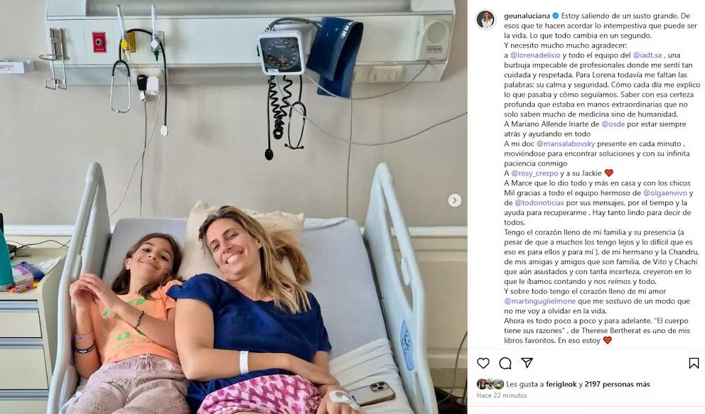 El posteo de Luciana Geuna desde la clínica.
