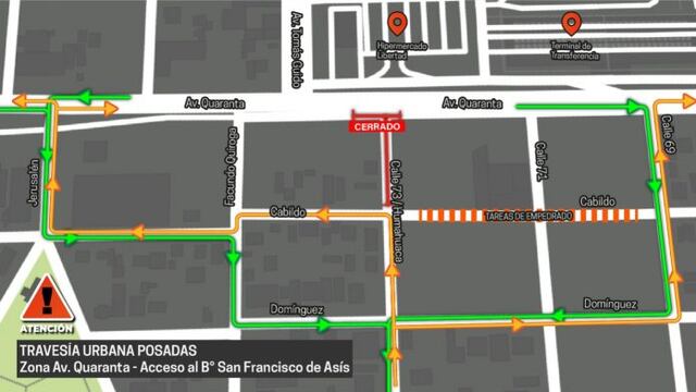 Por 60 días estará interrumpido el tránsito en la Colectora Sur de avenida Quaranta y la Calle 73 de Posadas.