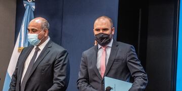 Martín Guzman Ministro de Economía junto a Juan Manzur jefe de Ministros anuncian el acuerdo con el FMI en Argentina . Foto Federico Lopez Claro
Fondo Monetario Internacional