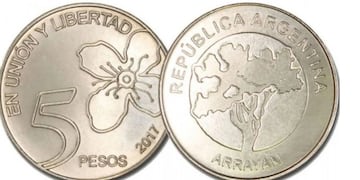 Moneda de 5 pesos emitida en 2017 por la Casa de la Moneda.