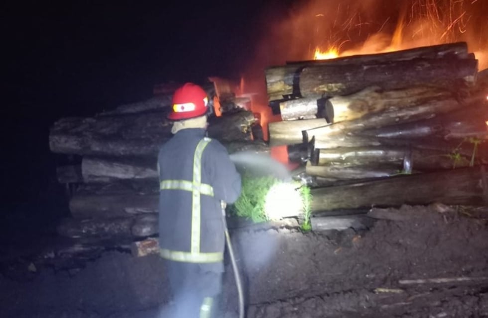Incendio en un aserradero de Mártires: se quemó una estiba de rollos de pino