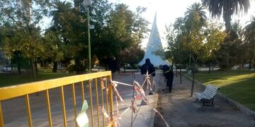 Se repararon sectores de cordón cuneta y veredas en Plaza Belgrano