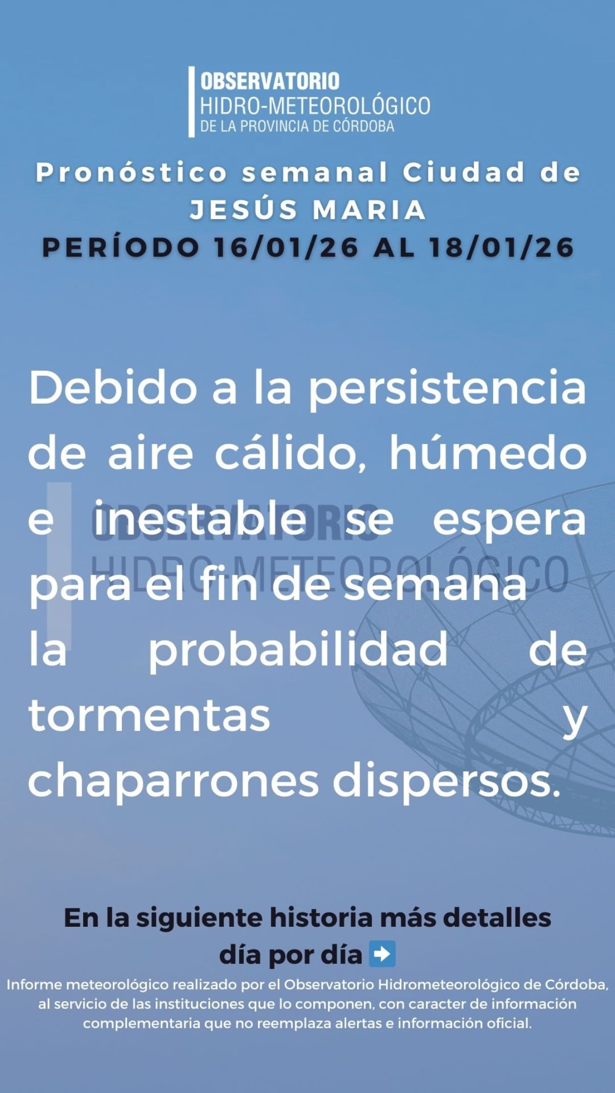 El detalle del clima en Jesús María.