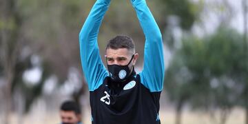El goleador de Belgrano, Pablo Vegetti, en el entrenamiento en tiempos de pandemia (Prensa Belgrano).