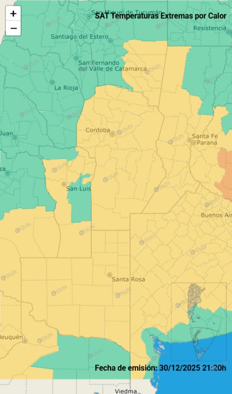 Alerta amarilla por altas temperaturas este miércoles 31 de diciembre en Córdoba.