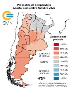 La temperatura en Argentina para los próximos tres meses.