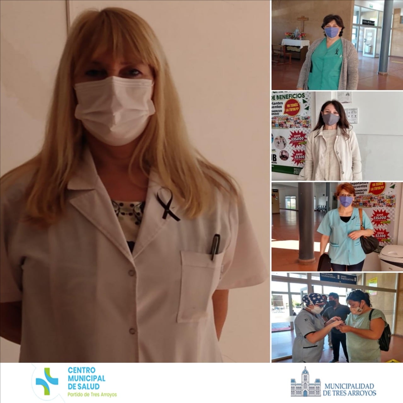 En Conmemoración al día del médico y en homenaje a los fallecidos por Covid -19, en el ingreso del Centro Municipal de Salud se entregan lazos negros al personal