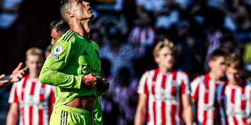 Cristiano Ronaldo en la dura caída 4-0 ante el Brentford.