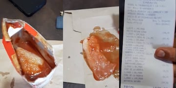 La toallita estaba dentro de un paquete de puré de tomate de una marca reconocida. (Captura de video)