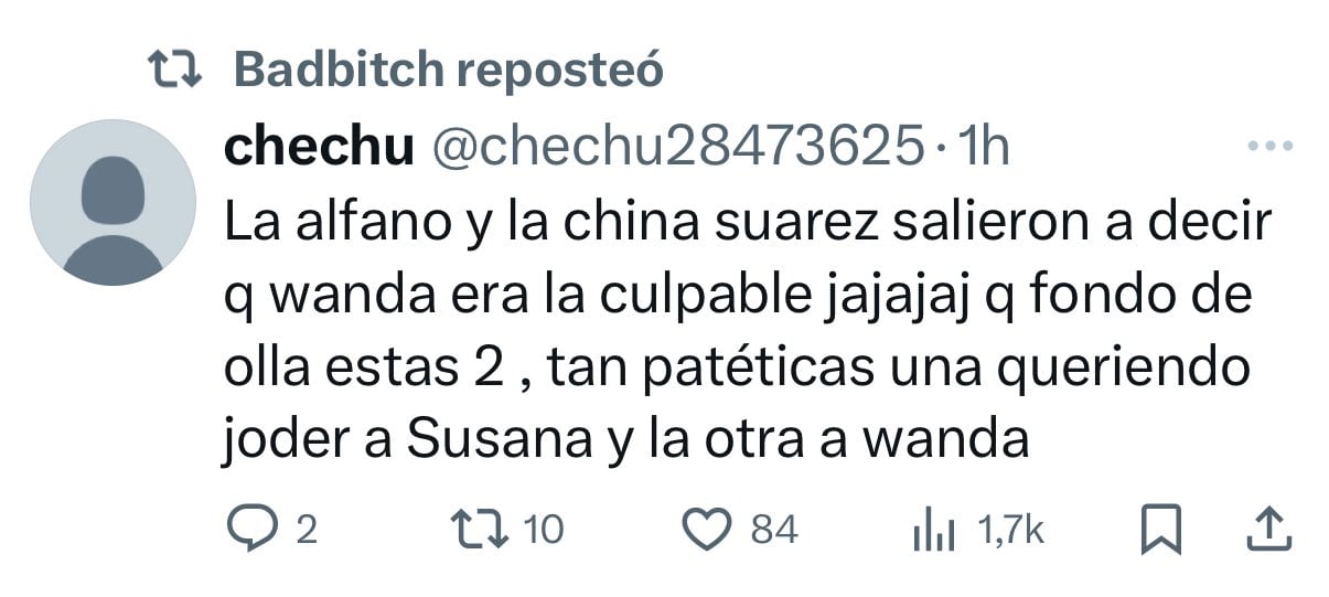 Wanda Nara reposteando publicaciones en X.