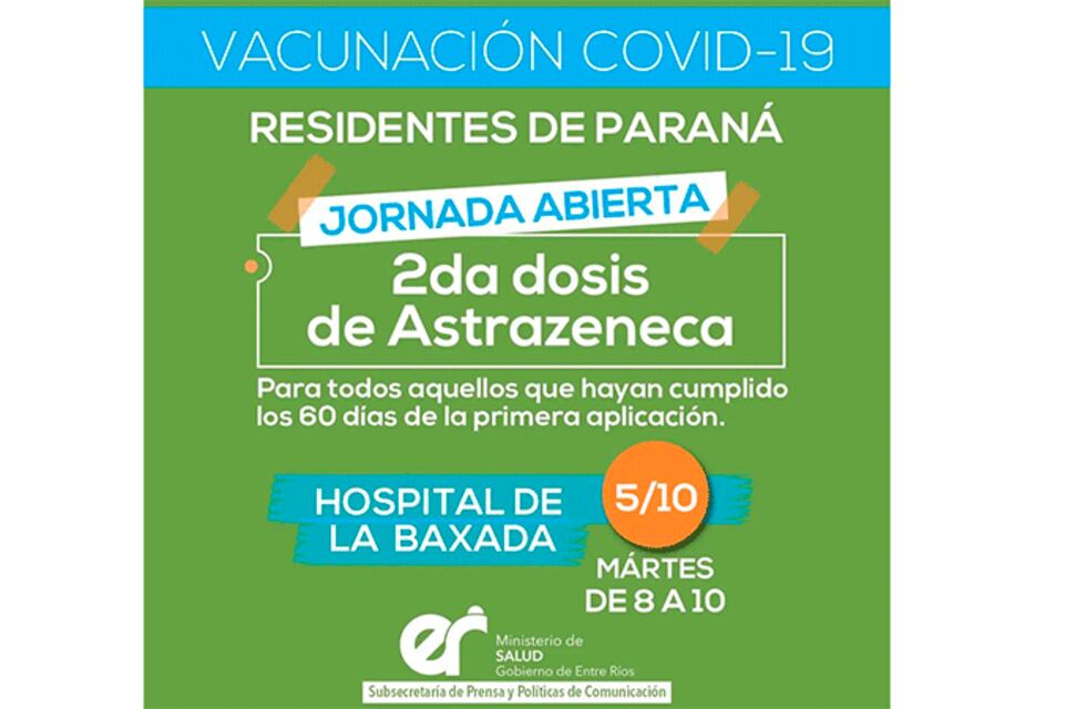 Coronavirus en Entre Ríos: vacunarán sin turno en Paraná