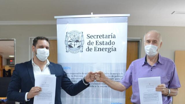 El presidente de Energía de Misiones, Guillermo Aicheler, junto al Ministro Secretario de Energía de la Provincia de Misiones, ingeniero  Paolo Quintana