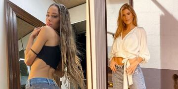 Tini Stoessel y Mery del Cerro posando con el jean con brillos que es tendencia en TikTok.