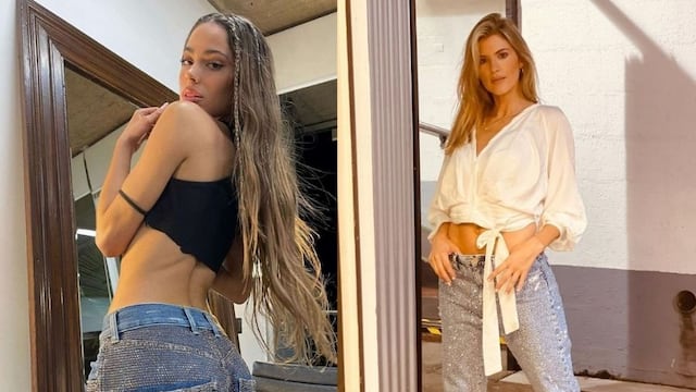 Tini Stoessel y Mery del Cerro posando con el jean con brillos que es tendencia en TikTok.