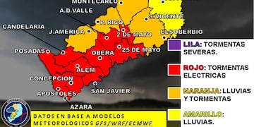 Alerta meteorológico para la provincia de Misiones.